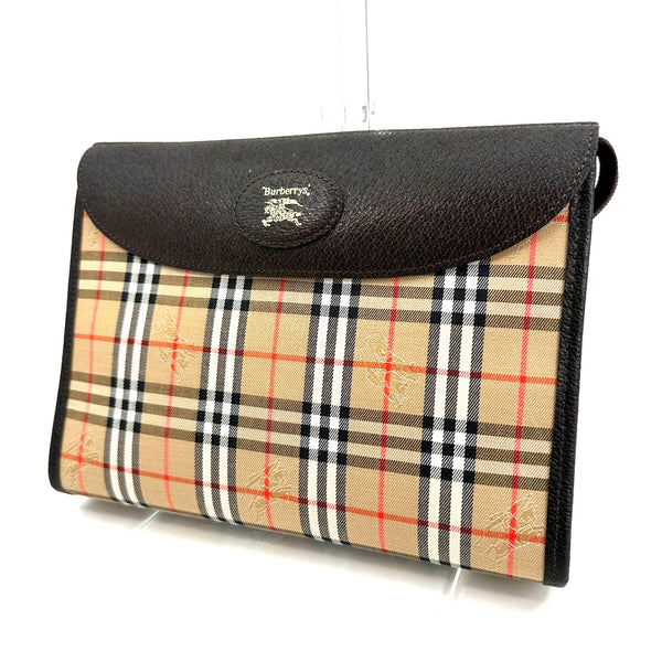 Burberry Nova Check Clutch - Brown, Leather Fabric