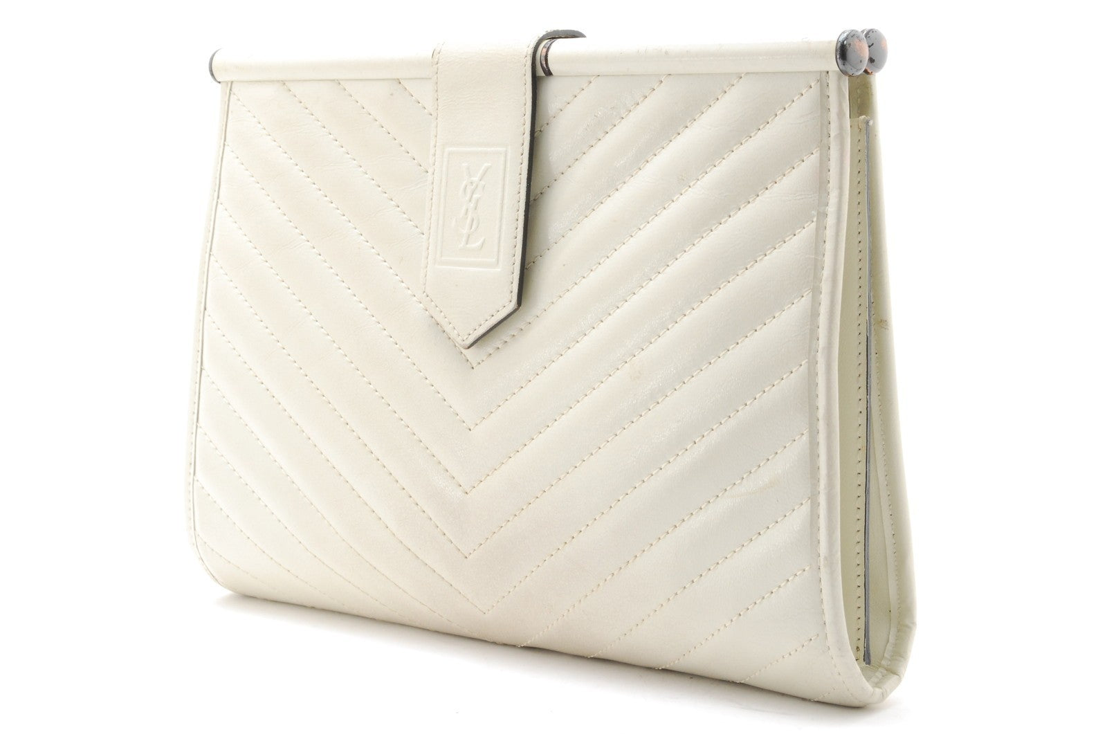Saint Laurent Yves Saint Laurent Chevron Quilted Clutch Bag - White, Leather