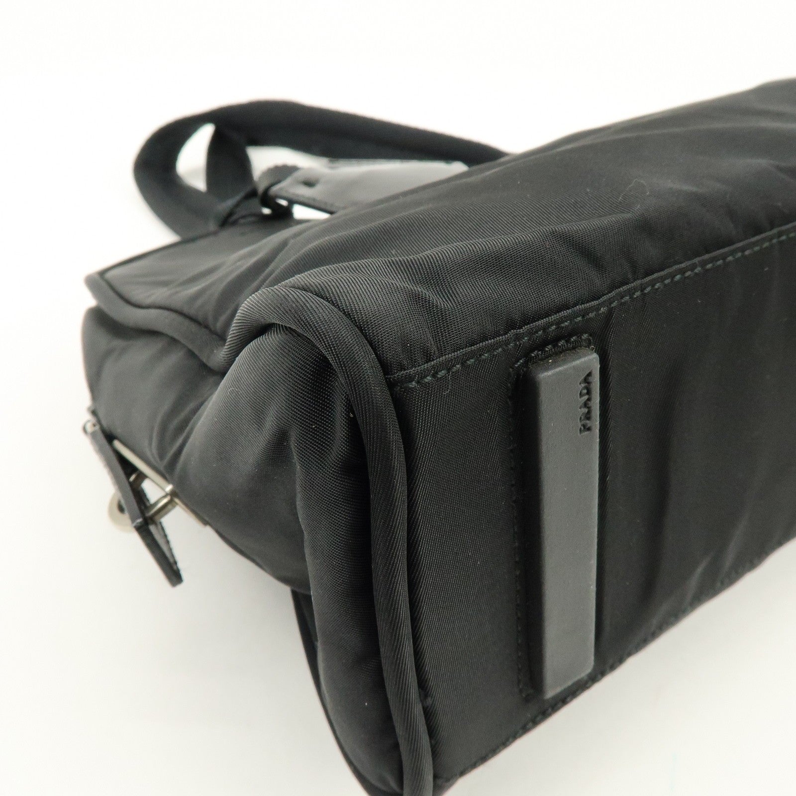 Prada Triangle Logo Hand Bag - Black, Nylon and Leather