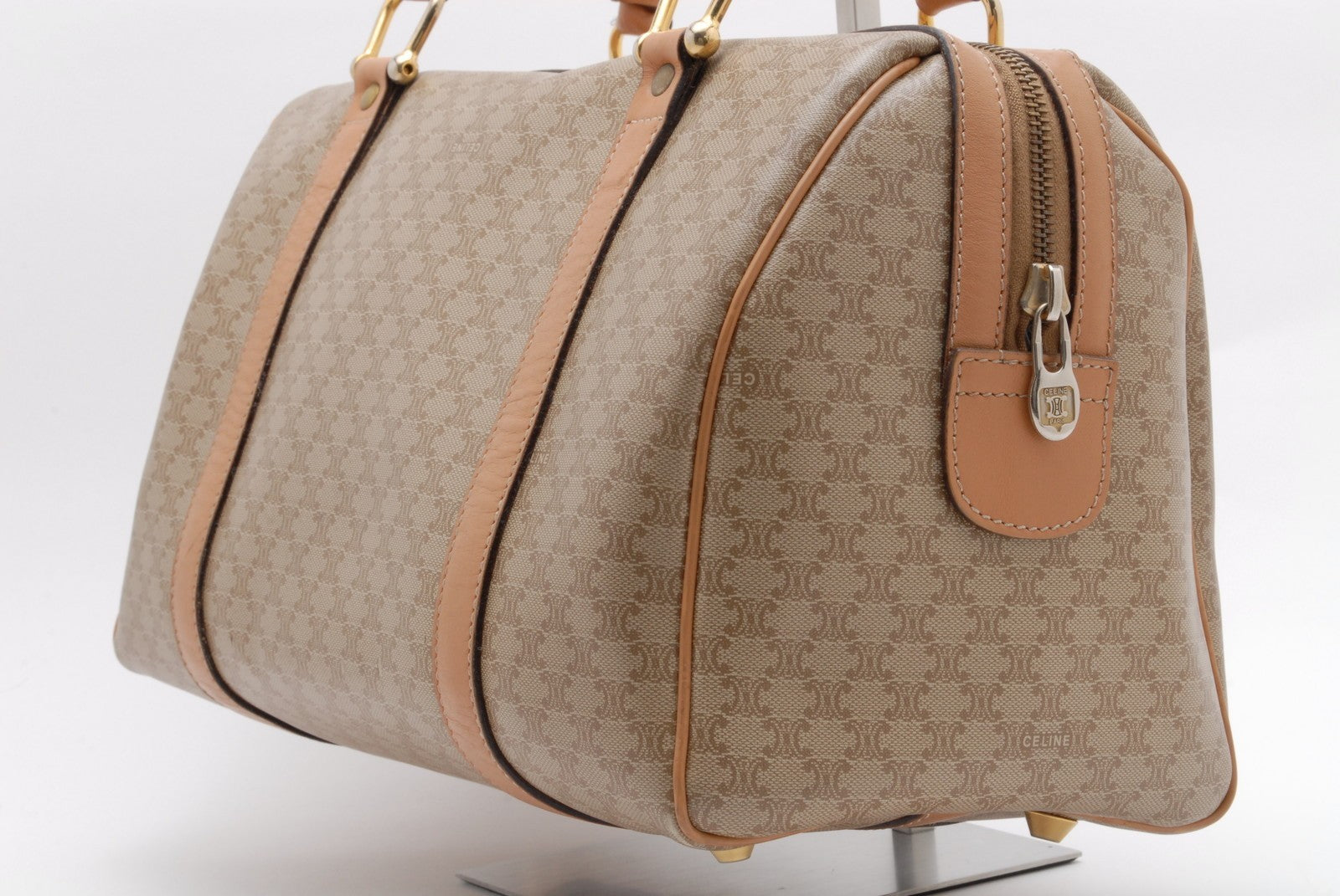 Celine Boston Bag Handbag - Beige Brown, PVC Leather