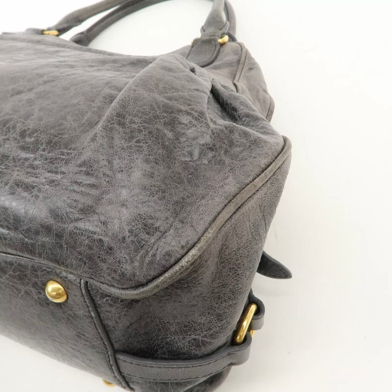 MIU MIU Leather Shoulder Bag Gray Gold Hardware