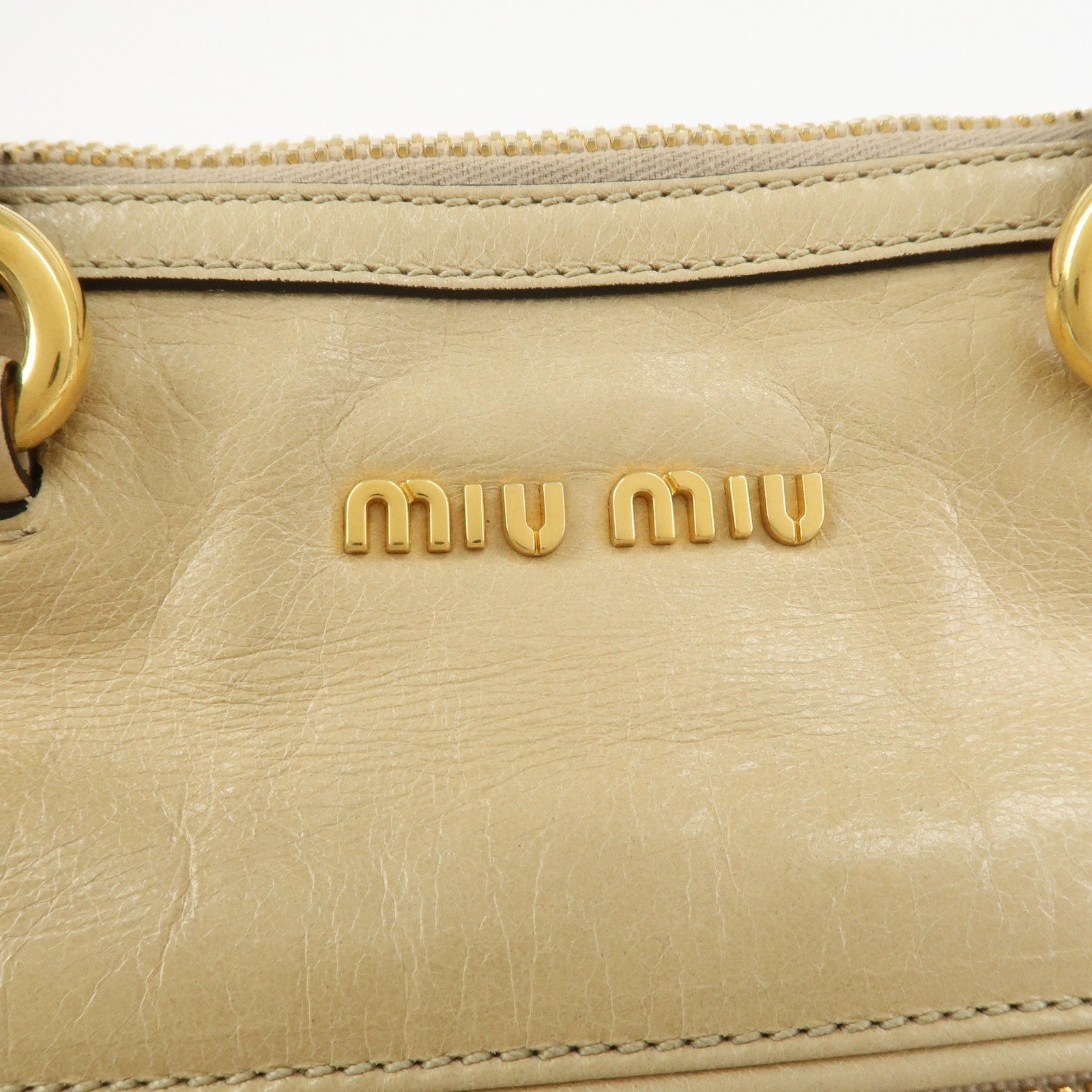 Miu Miu Logo Leather 2Way Bag - Beige, Leather 