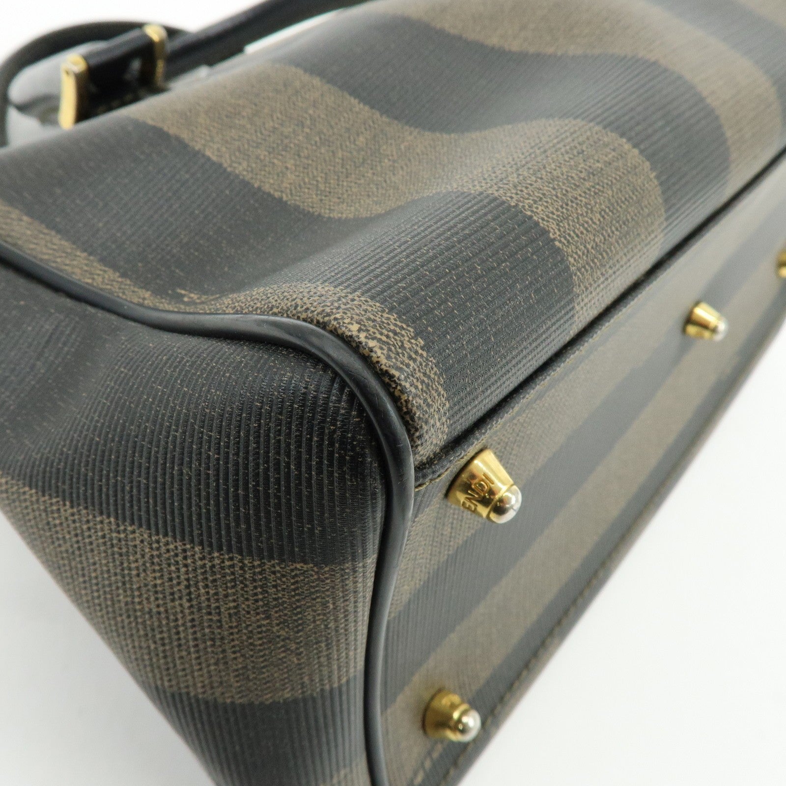 Fendi Pequin Boston Hand Bag - Black, Brown, PVC, Leather