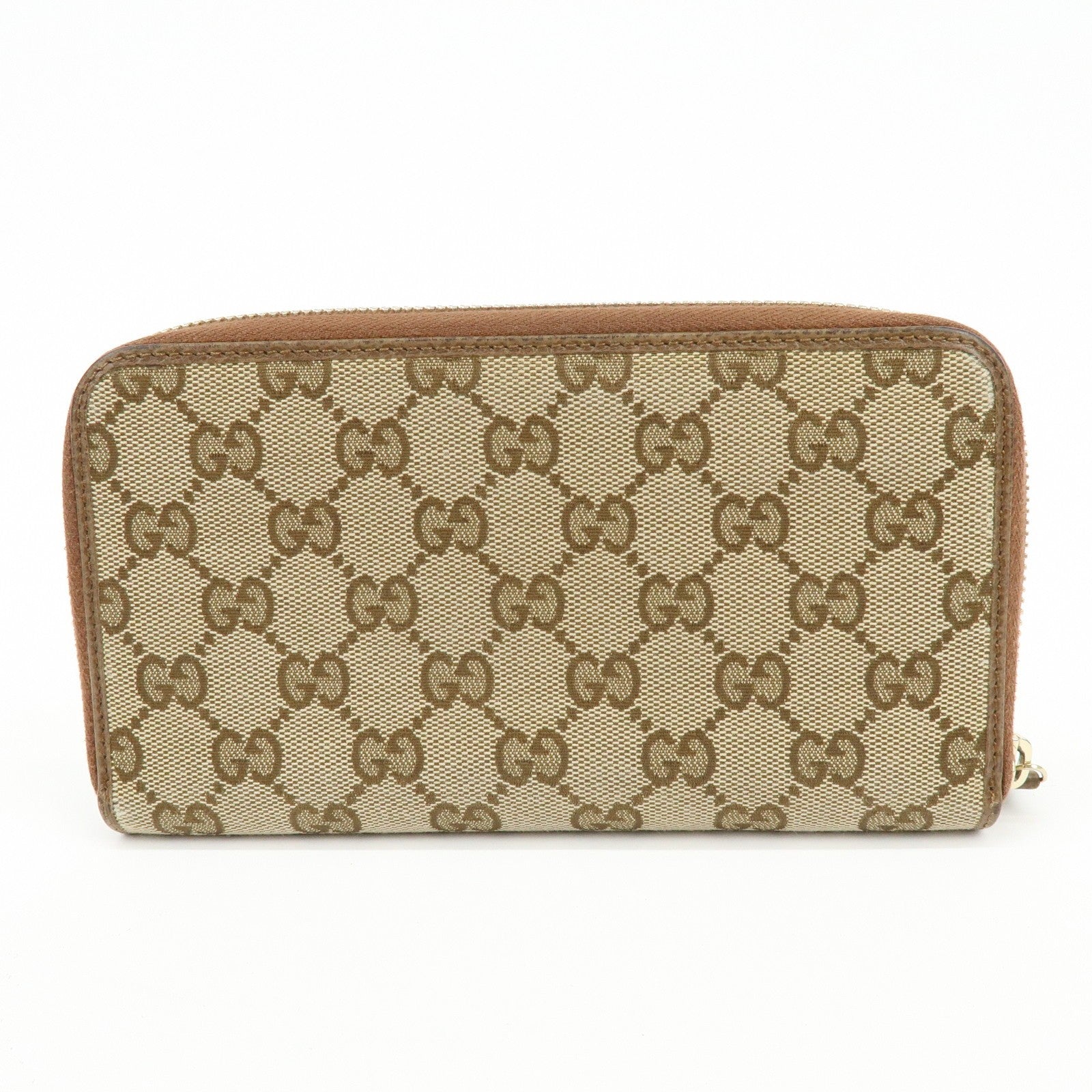 Gucci GG Canvas Leather Round Zippy Long Wallet - Beige, Brown, Canvas, Leather