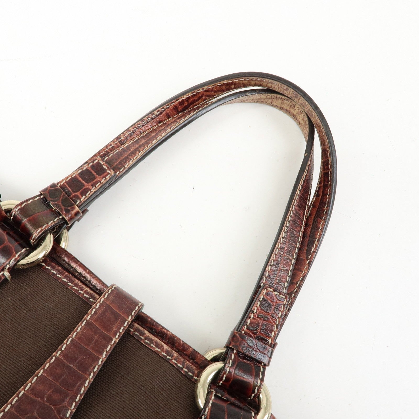 Celine Logo Canvas Tote Bag - Brown, Embossed Leather