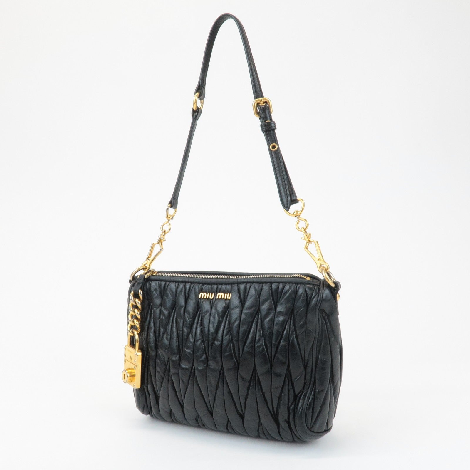 Miu Miu Matelasse Shoulder Bag - Black, Leather