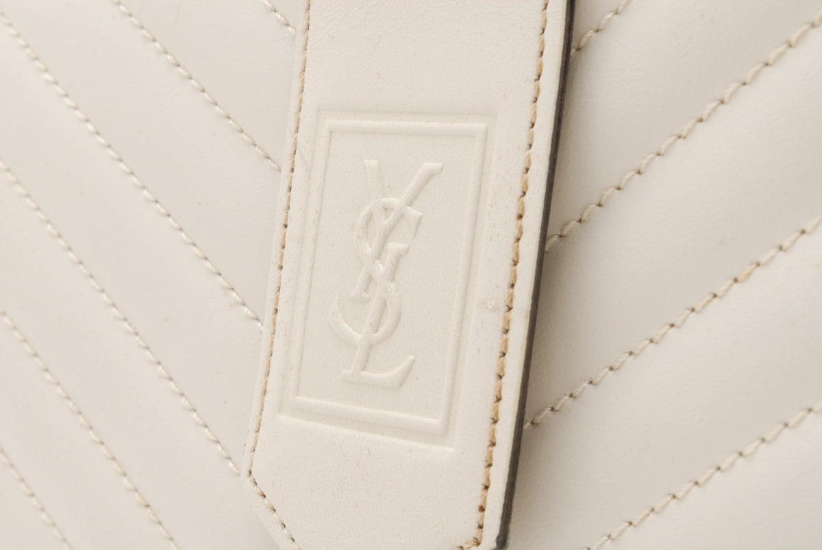 Saint Laurent Chevron Quilted Clutch Bag - White, Leather