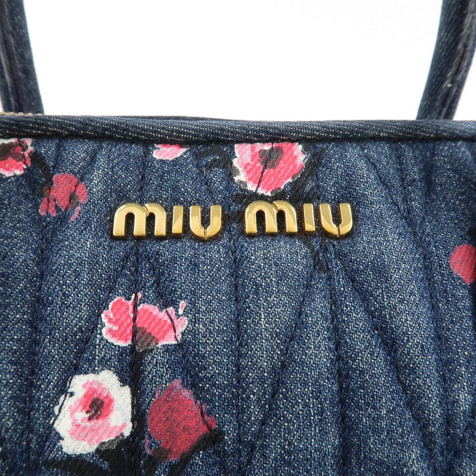 Miu Miu Matelasse Denim Leather 2Way Bag - Blue, Denim, Leather 