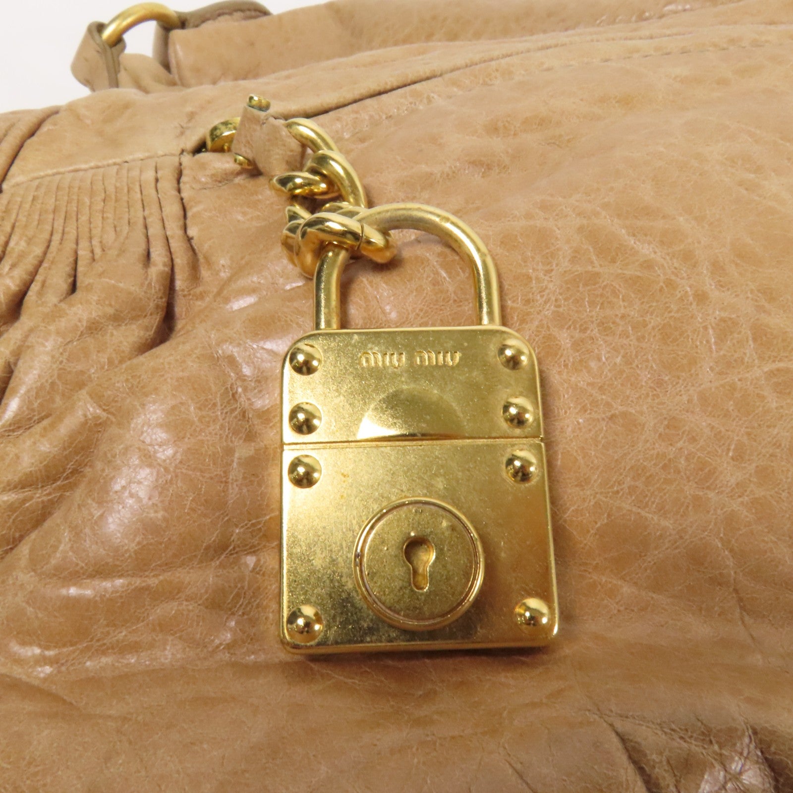 Miu Miu GHW 2way Shoulder Bag - Beige, Calfskin Leather