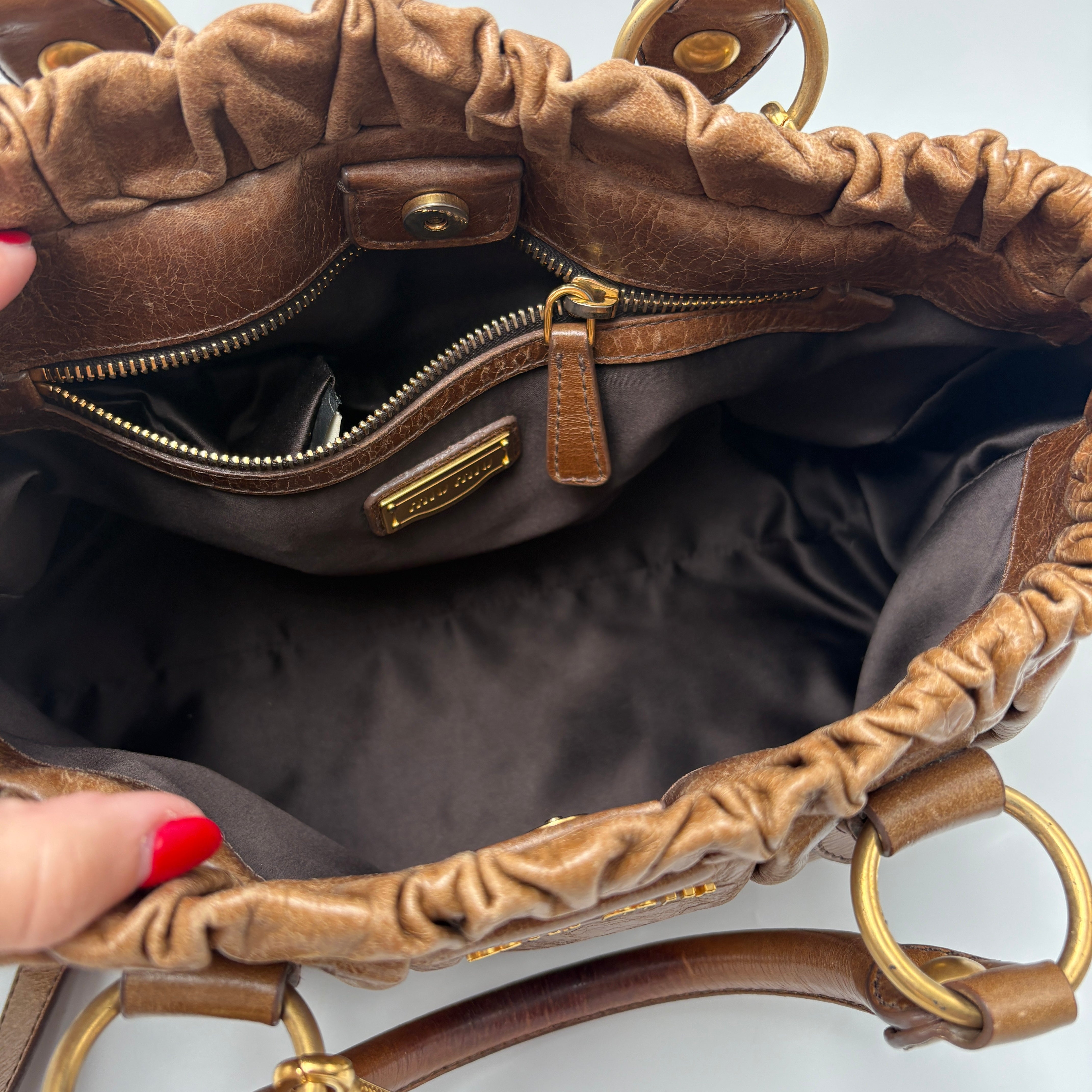 Miu Miu Matelassé Brown Leather Shoulder Bag Tote