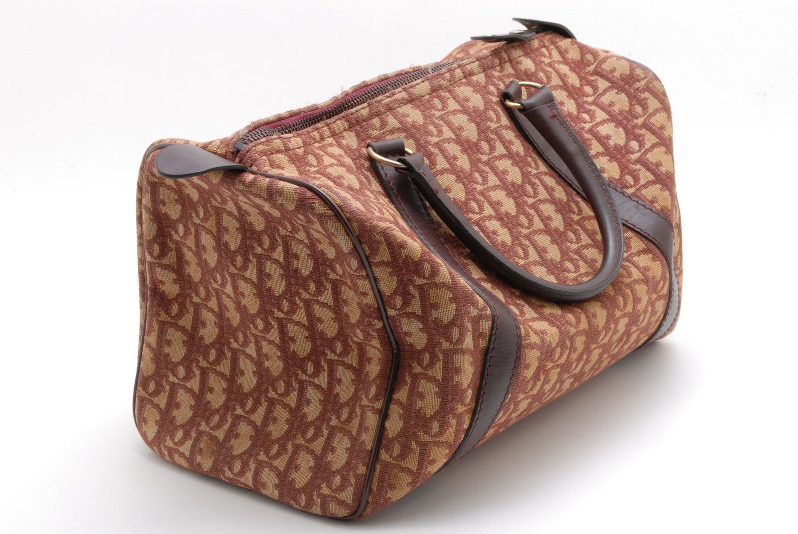 Christian Dior Trotter Boston Hand Bag - Burgundy Red, Canvas