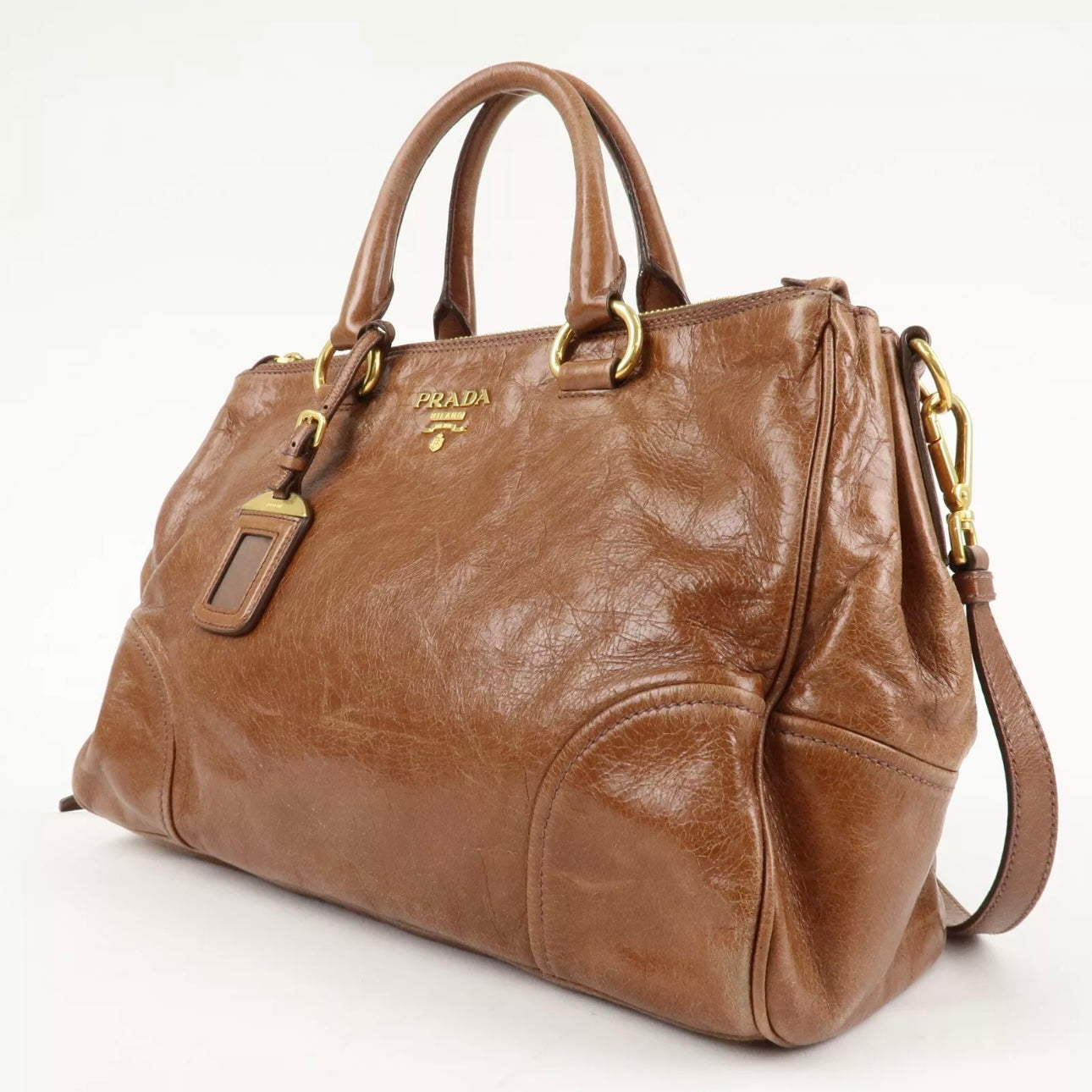 PRADA Leather Shoulder & Hand Bag Brown