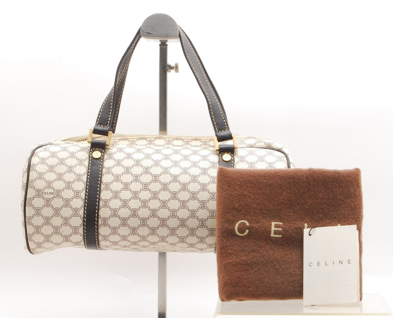 Celine Macadam Mini Boston Hand Bag - Ivory, PVC Leather