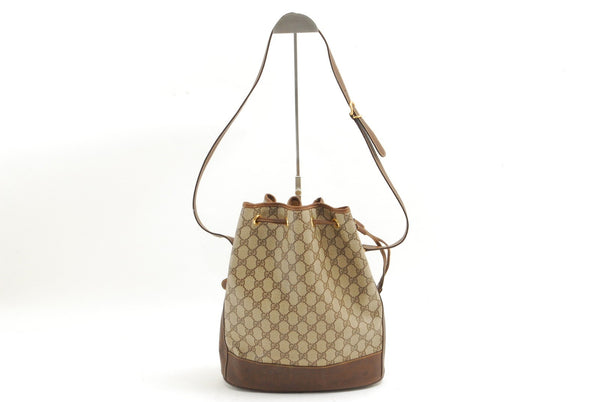 Gucci Vintage GG Sherry Line Drawstring Shoulder Bag - Brown, PVC Leather
