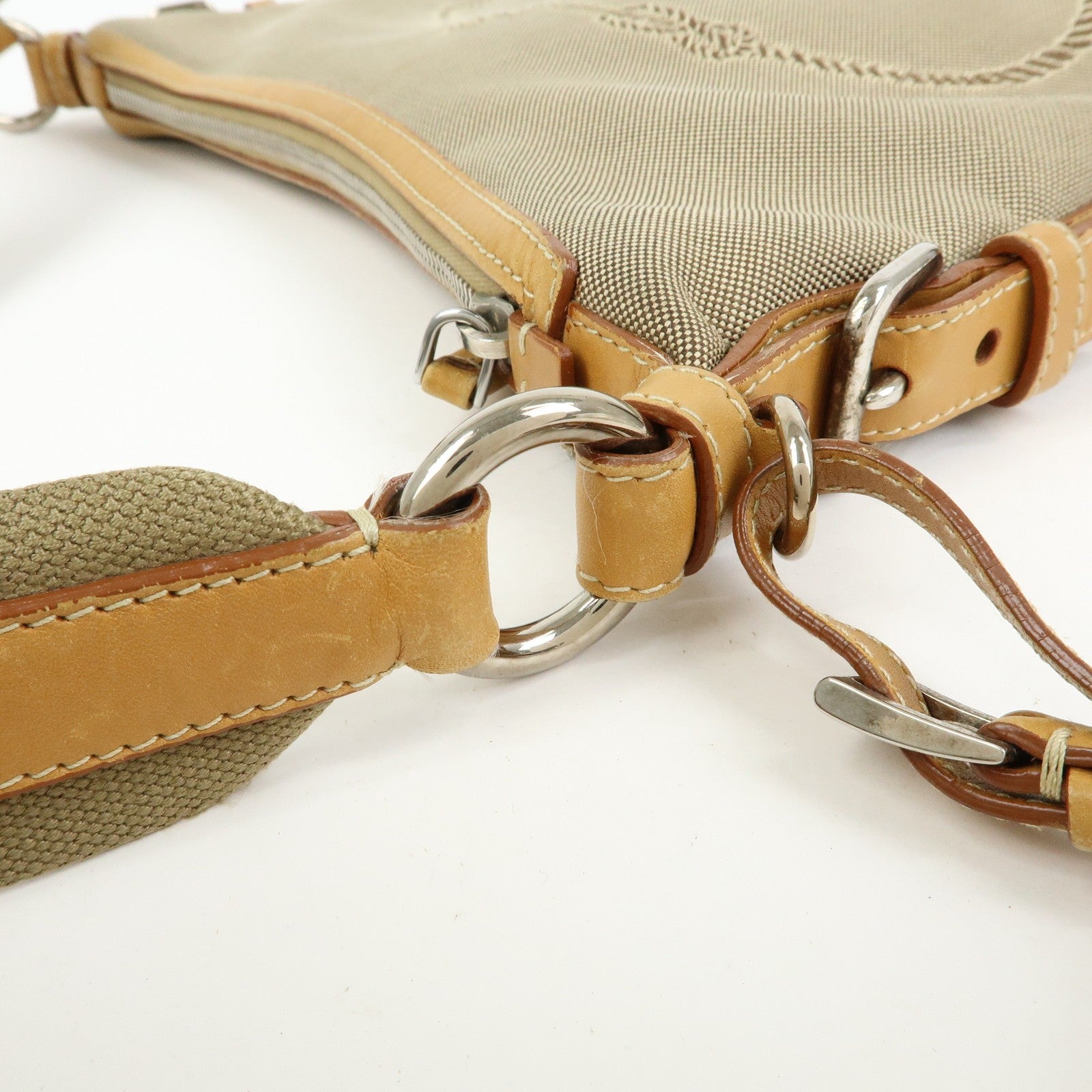 Prada Logo Jacquard Shoulder Bag - Camel, Leather