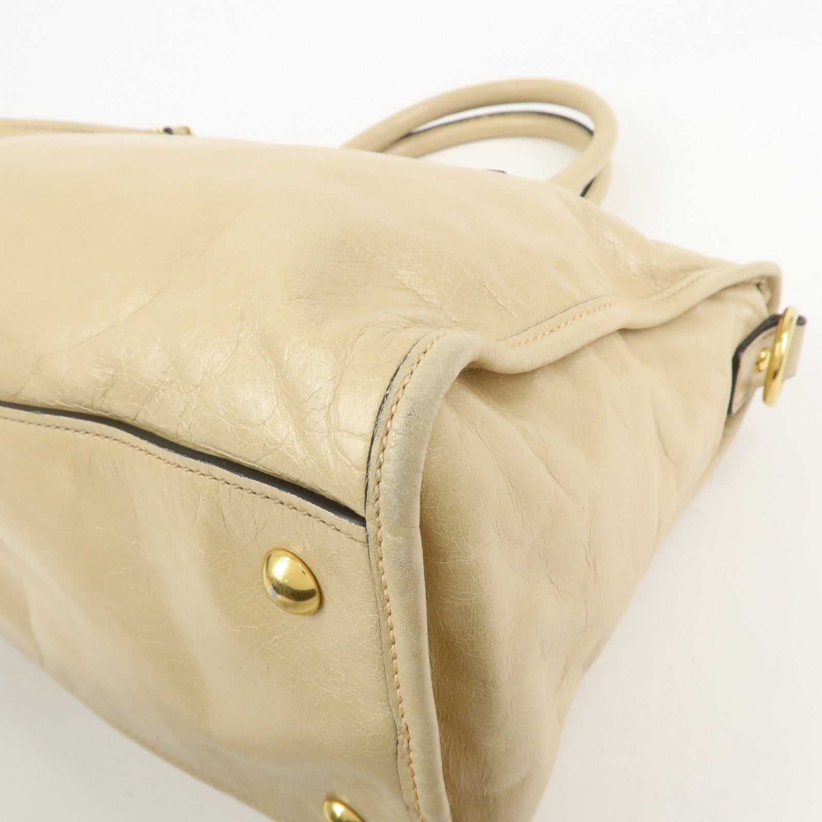 Miu Miu Logo Leather 2Way Bag - Beige, Leather 