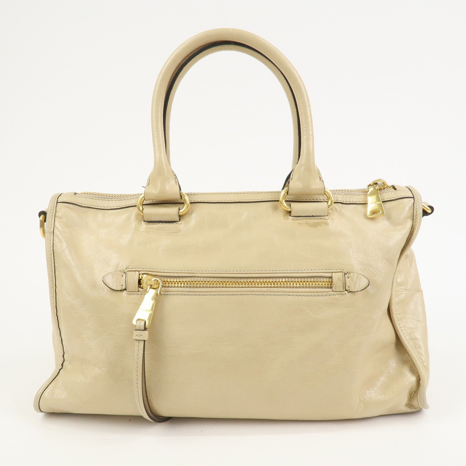 Miu Miu Logo Leather 2Way Bag - Beige, Leather 