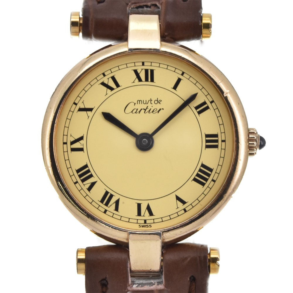Cartier Must Vendome Watch - Gold, SV925, Leather