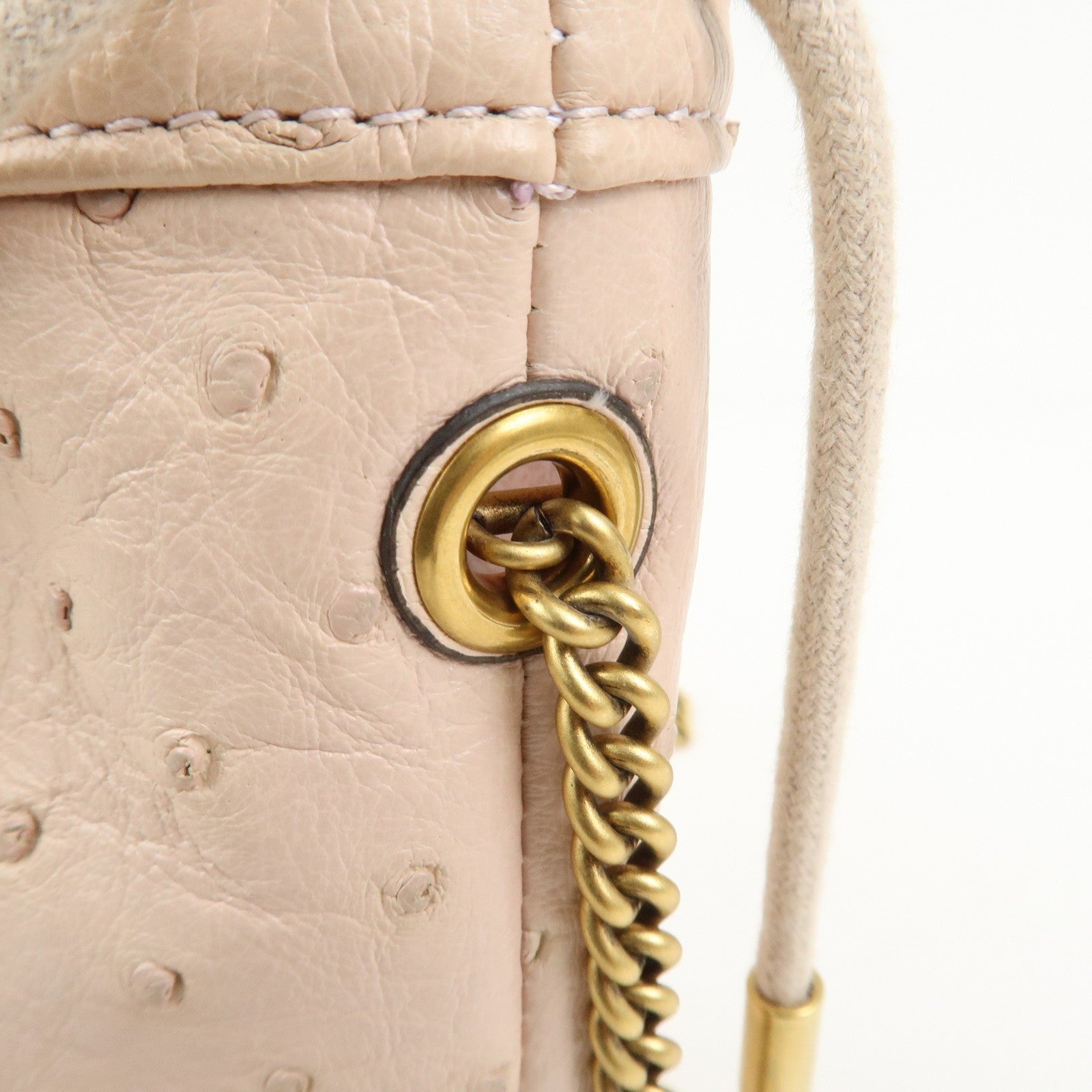 Gucci GG Marmont Mini Bucket Chain Bag - Ivory, Ostrich Leather