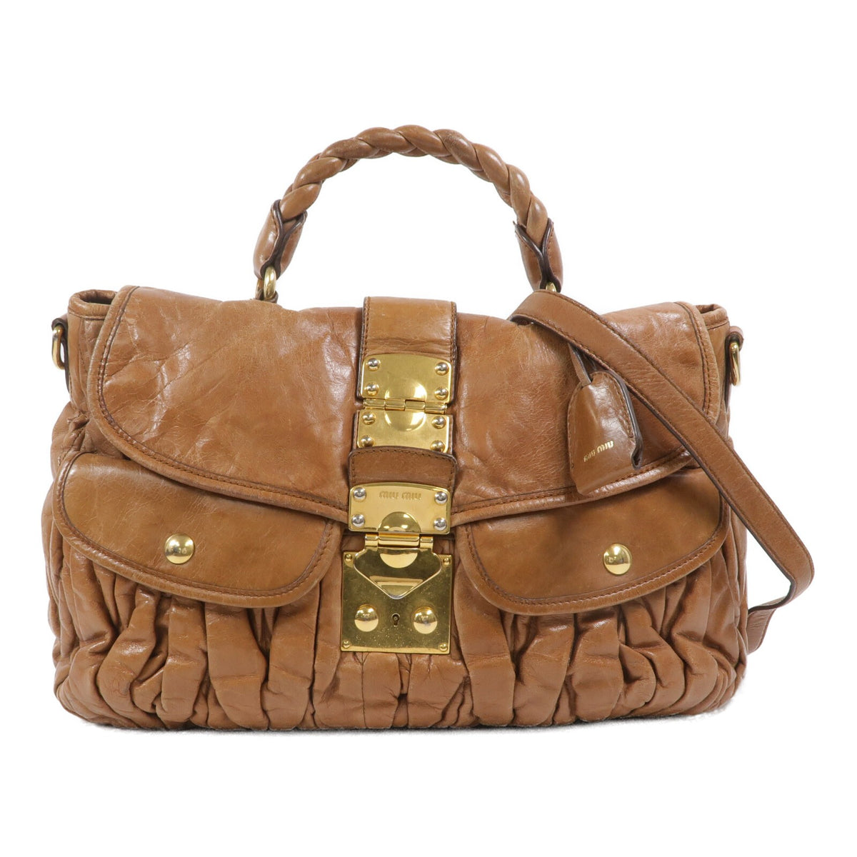 Miu Miu GHW 2 Way Shoulder Bag - Brown, Calfskin Leather