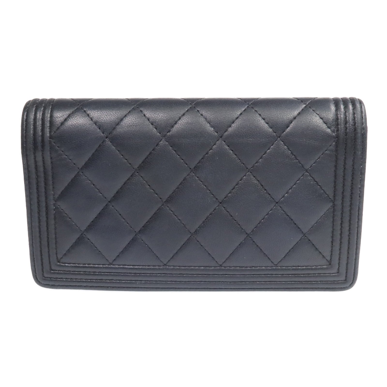 CHANEL CC GHW Boy Long Wallet - Black, Lambskin Leather