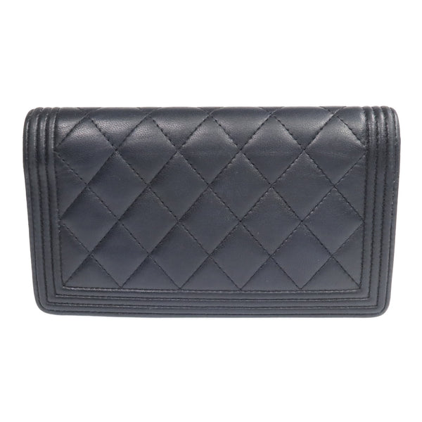 CHANEL CC GHW Boy Long Wallet - Black, Lambskin Leather 