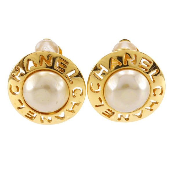 Chanel Round Logo Earring - Gold, Plated Gold/Fake Pearl 