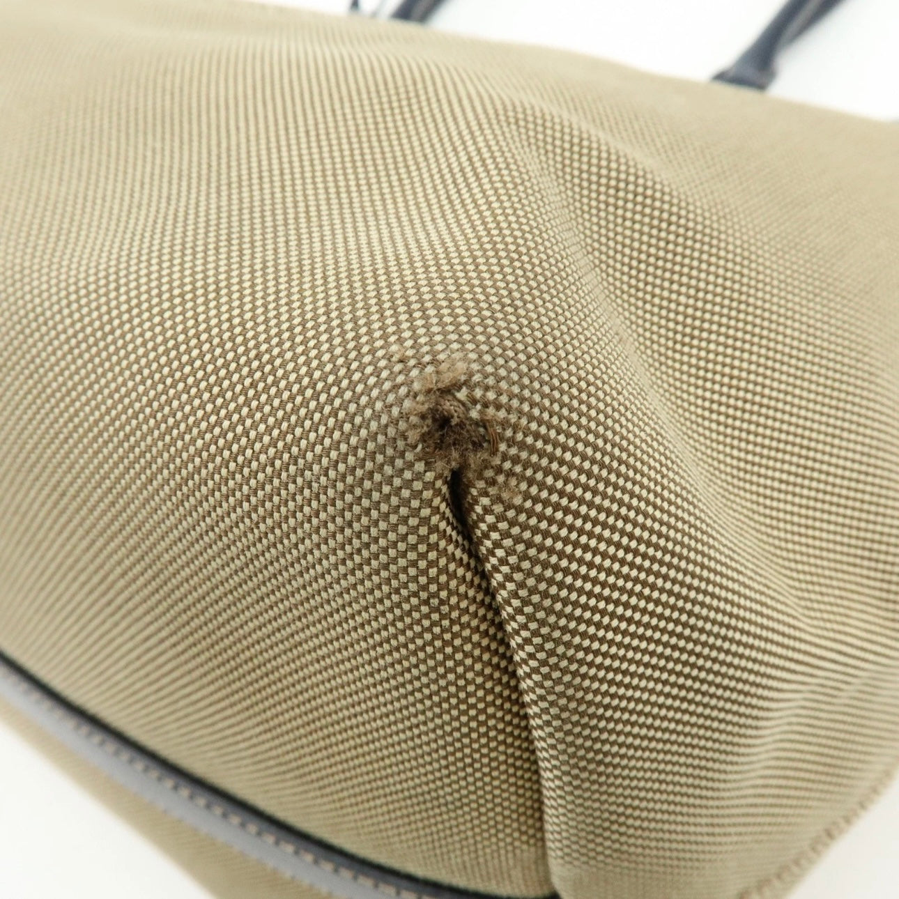 PRADA Logo Jacguard Leather Tote Bag Beige Navy