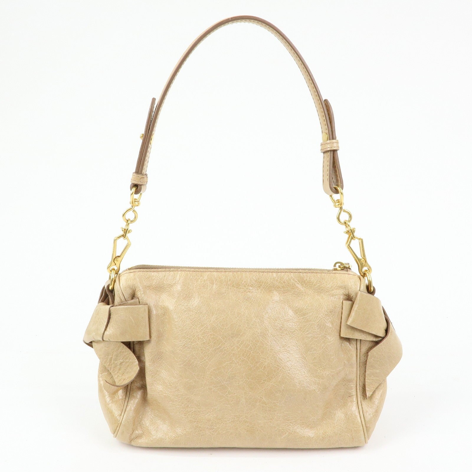 Miu Miu Double Sided Ribbons Handbag - Beige, Leather