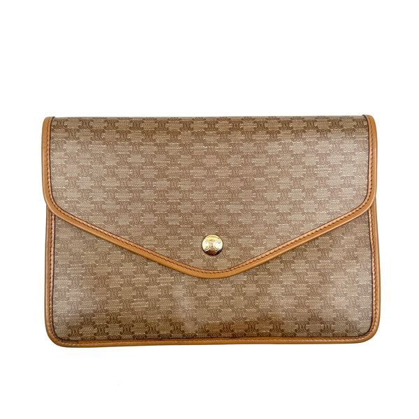 Celine Clutch Hand Bag Pouch Brown