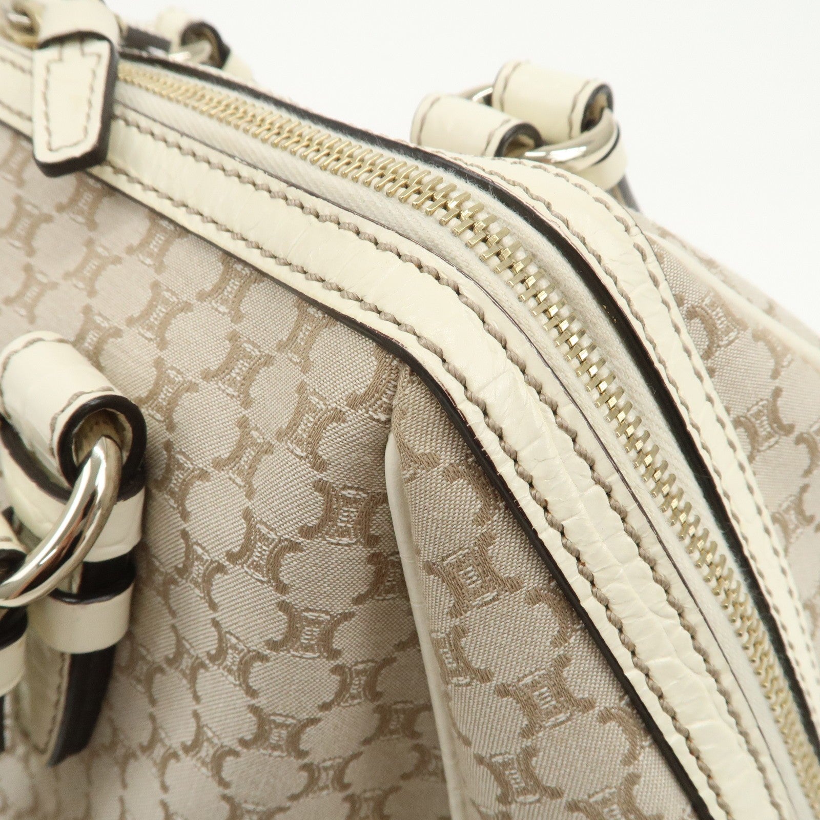 Celine Macadam Boston Hand Bag - Beige Ivory, Canvas Leather 