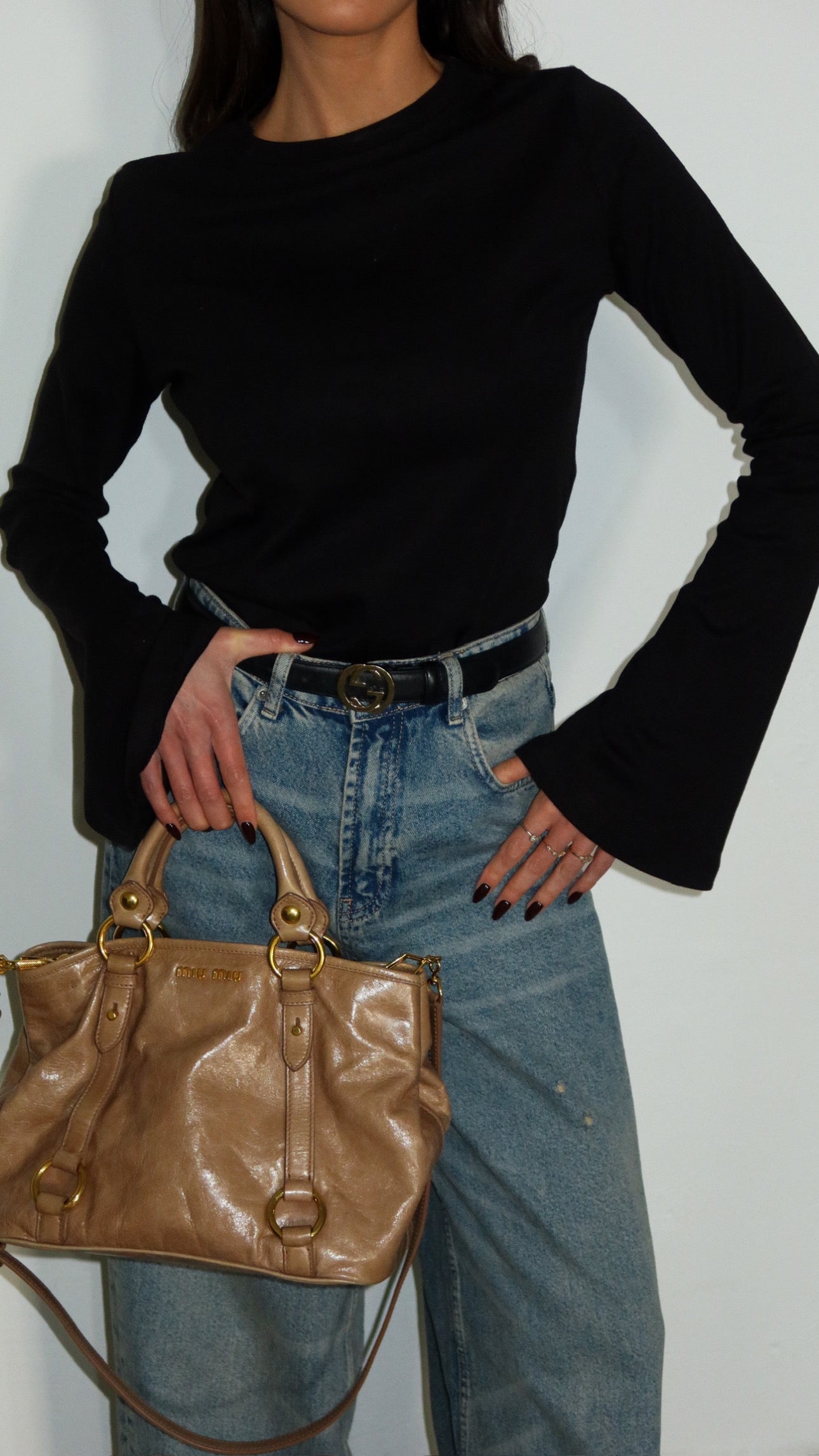 Miu Miu Leather Brown Gathered Handle Shoulder Bag