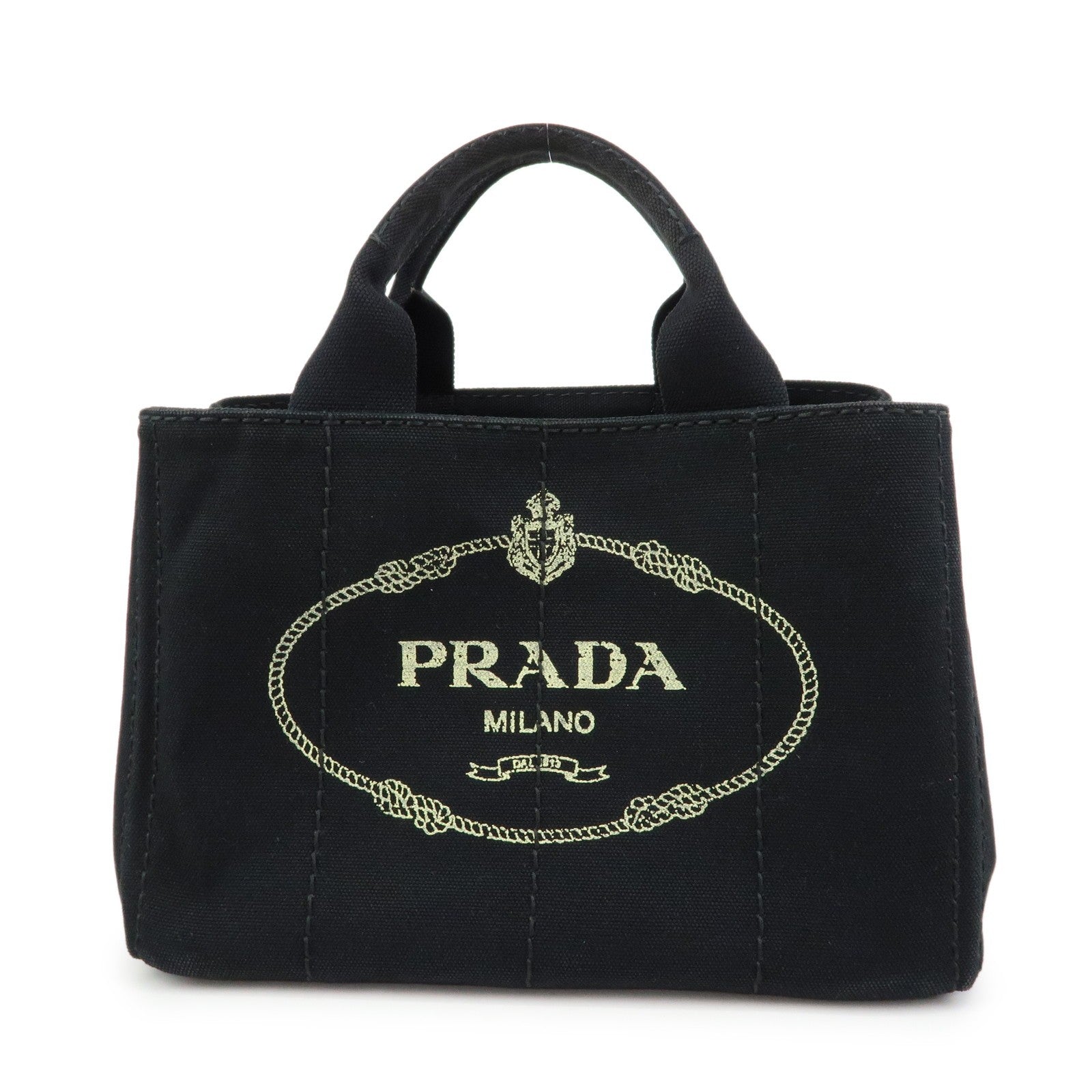 PRADA Canapa Triangle Logo Tote Bag - Black, Canvas