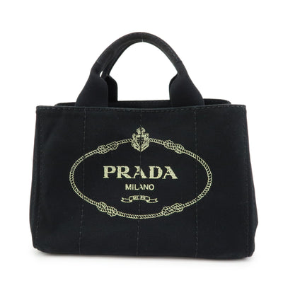 PRADA Canapa Triangle Logo Tote Bag - Black, Canvas