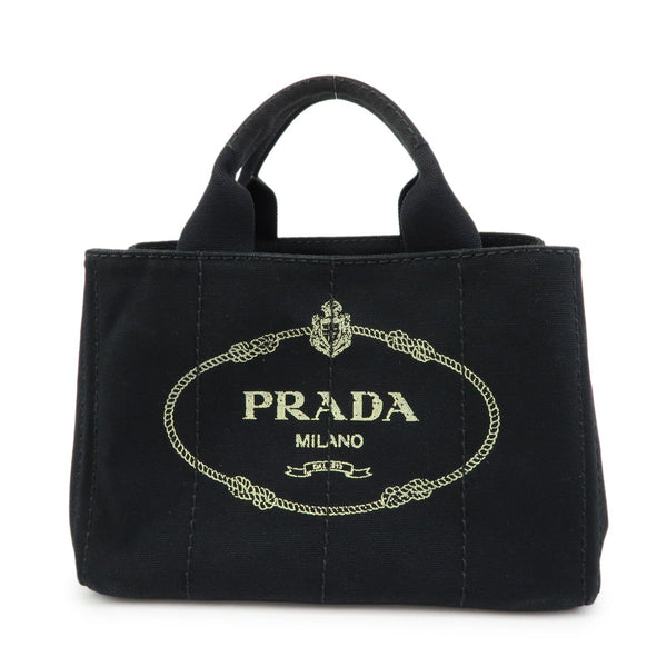 PRADA Canapa Triangle Logo Tote Bag - Black, Canvas