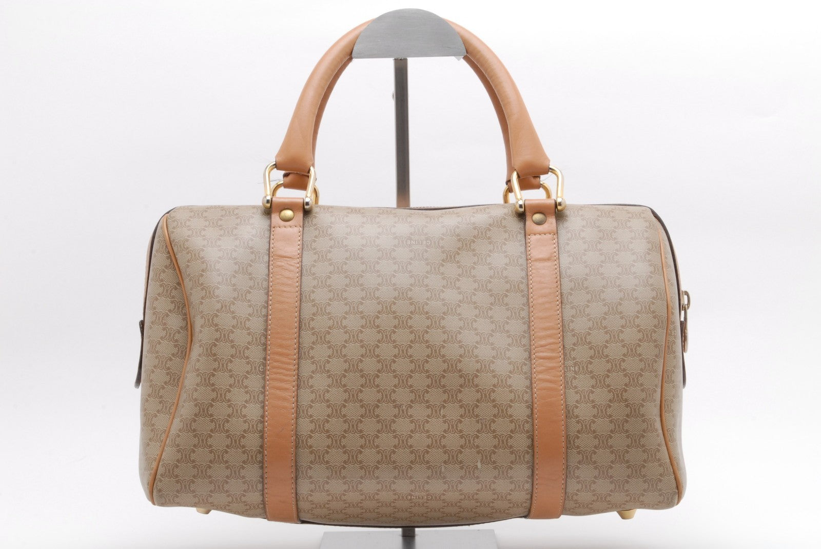 Celine Boston Bag Handbag - Beige Brown, PVC Leather