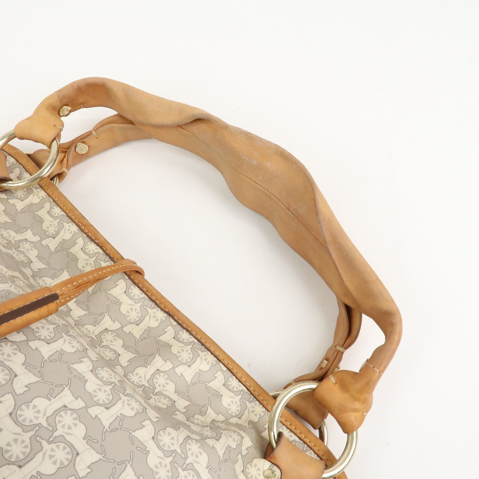 Celine Logo Hand Bag - Gray and Light Brown, Leather