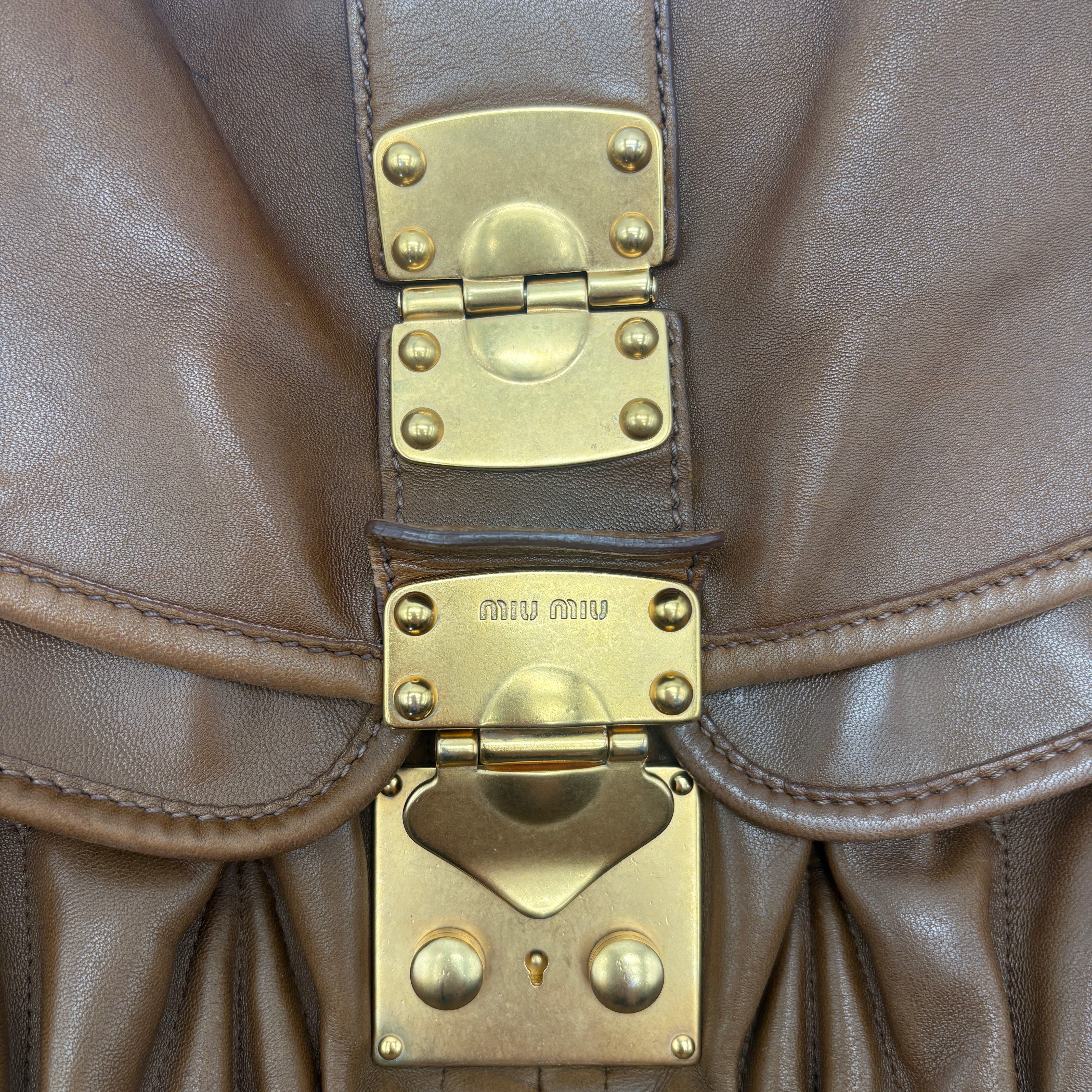 Miu Miu GHW 2 Way Shoulder Bag Leather Brown