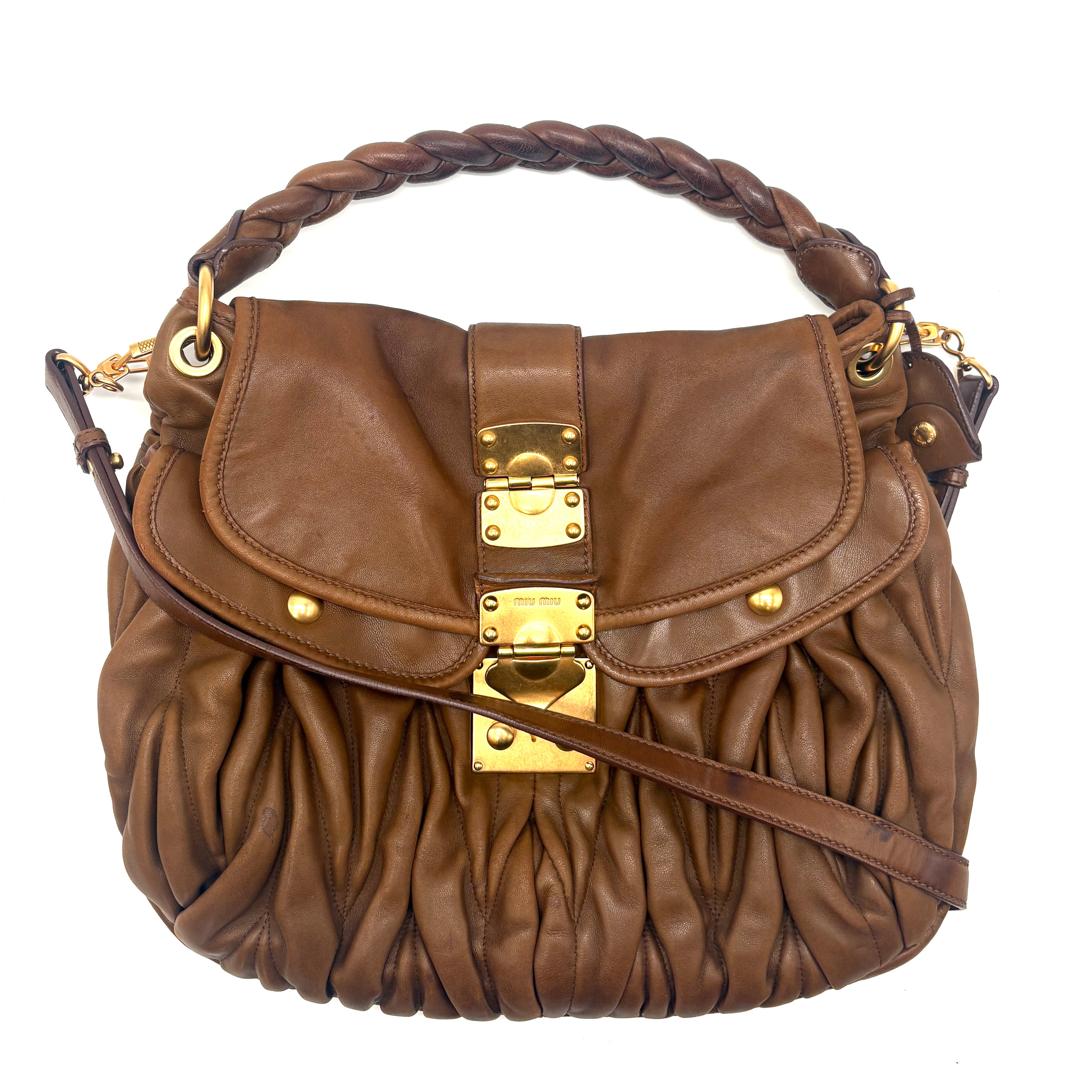 Miu Miu GHW 2 Way Shoulder Bag Leather Brown
