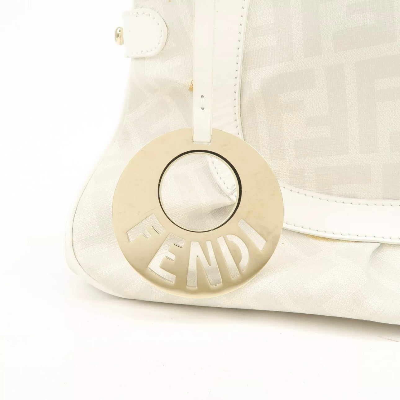 FENDI Zucca PVC Leather Shoulder Bag White Gold Hardware