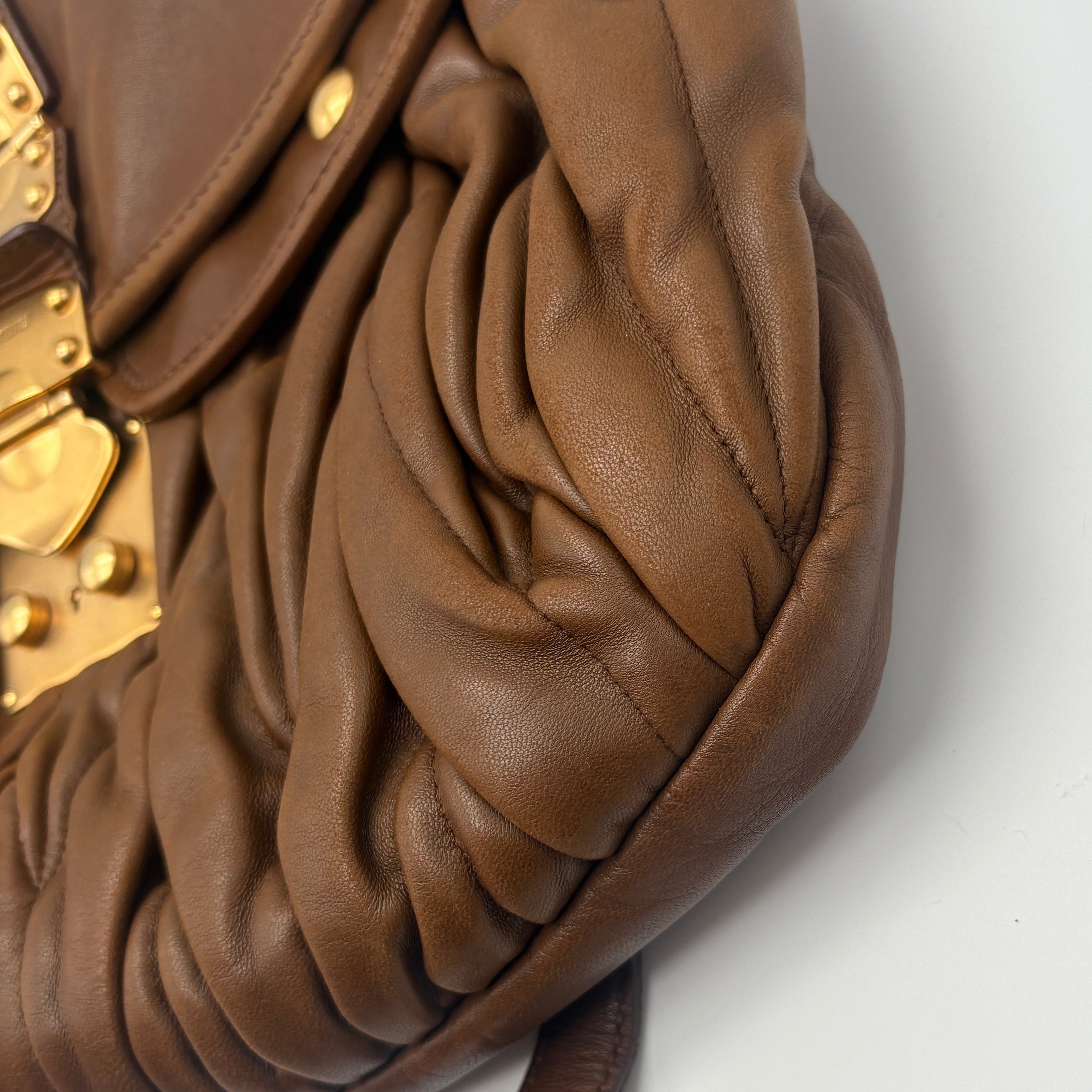 Miu Miu GHW 2 Way Shoulder Bag Leather Brown