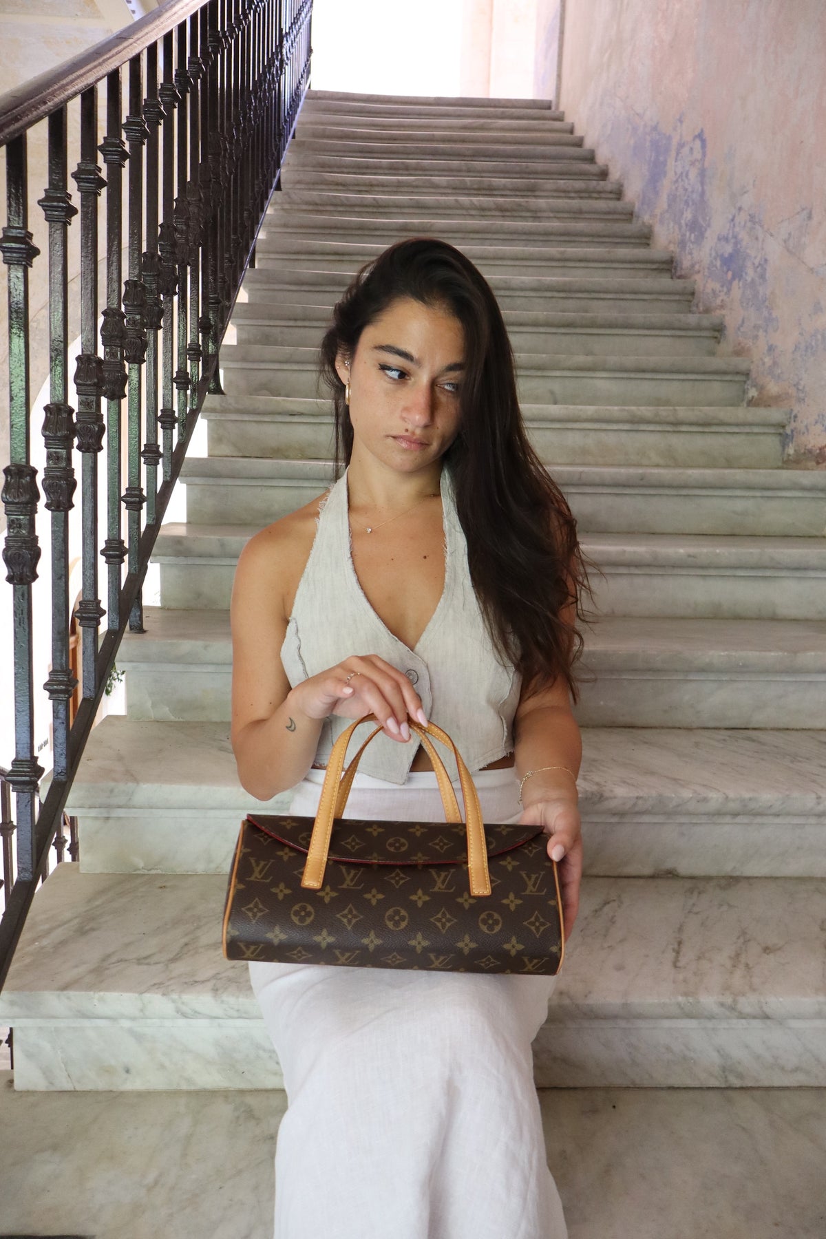 Louis Vuitton Monogram Canvas Sonatine Hand Bag Brown