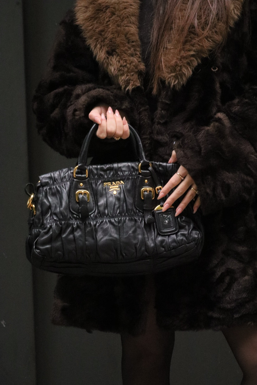 PRADA Black Leather 2WAY Tote Bag