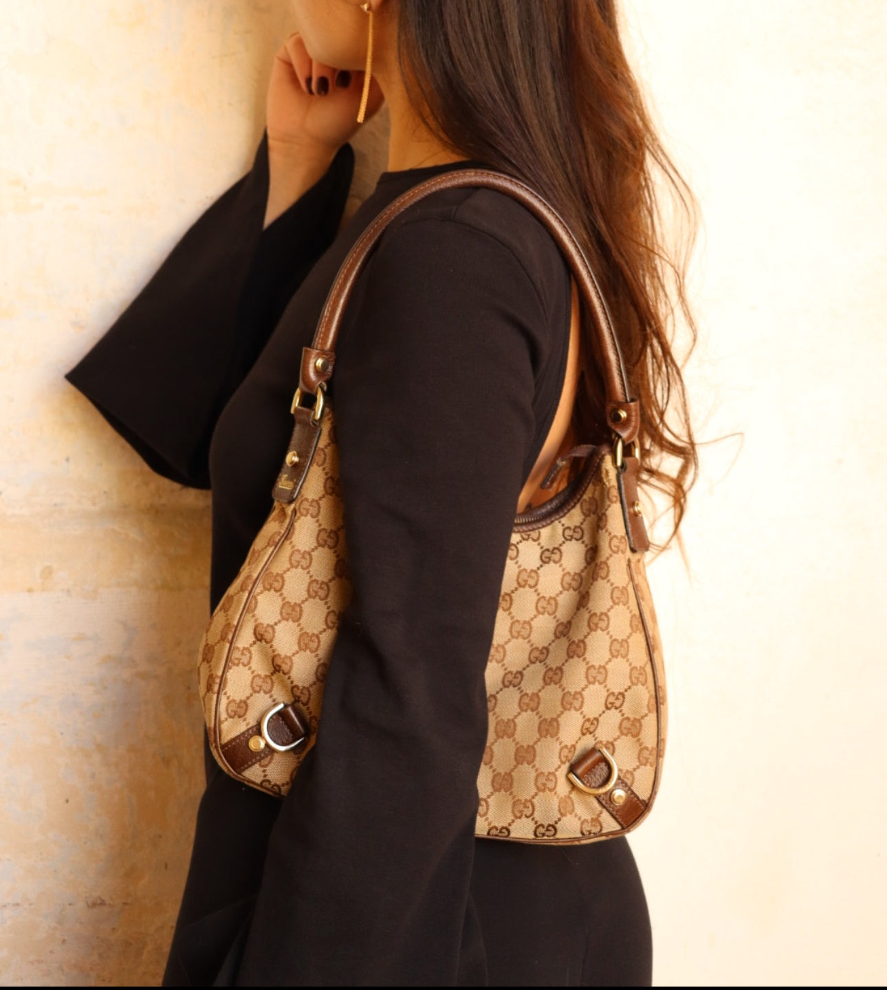 GUCCI Abbey GG Canvas Leather Shoulder Bag