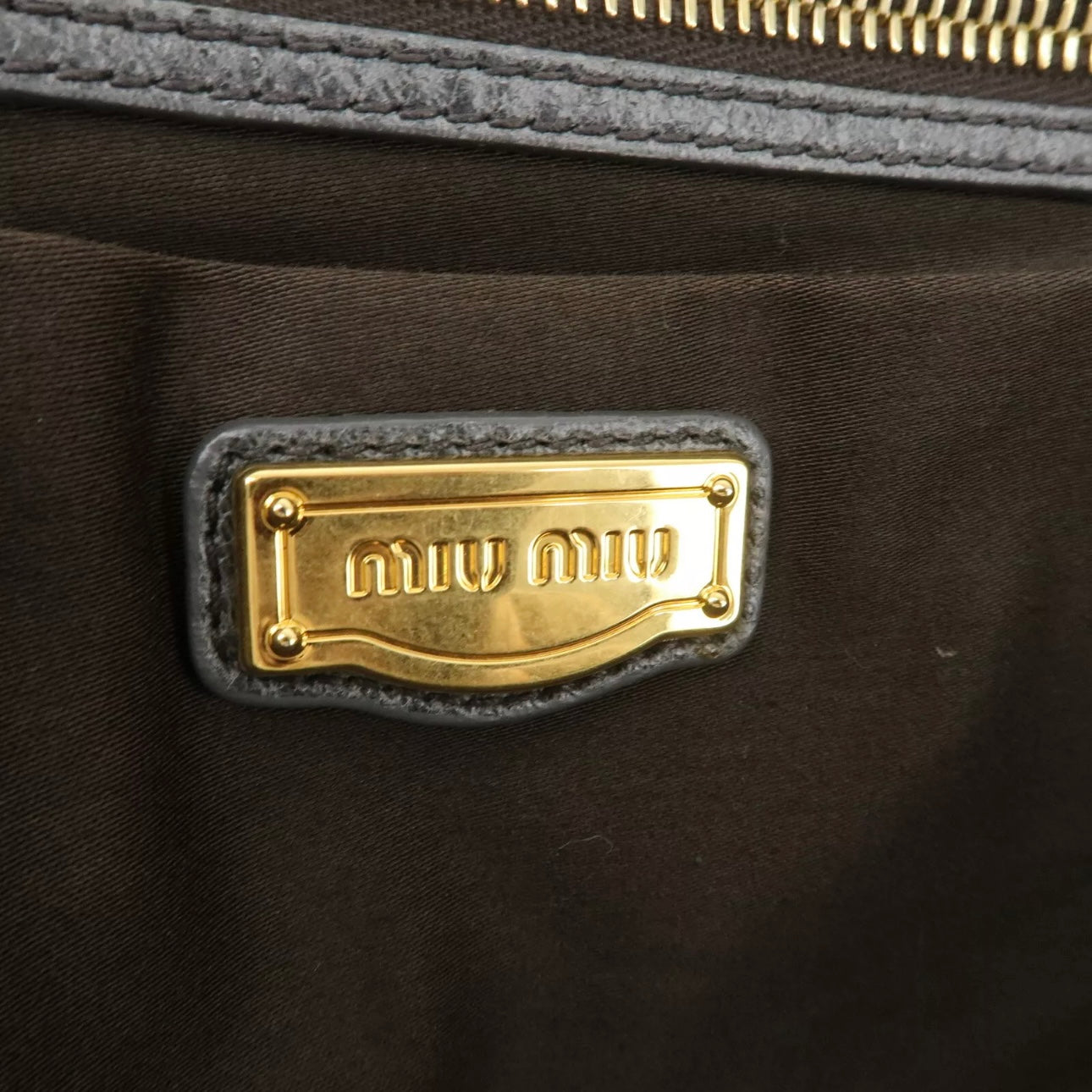 MIU MIU Leather Shoulder Bag Gray Gold Hardware