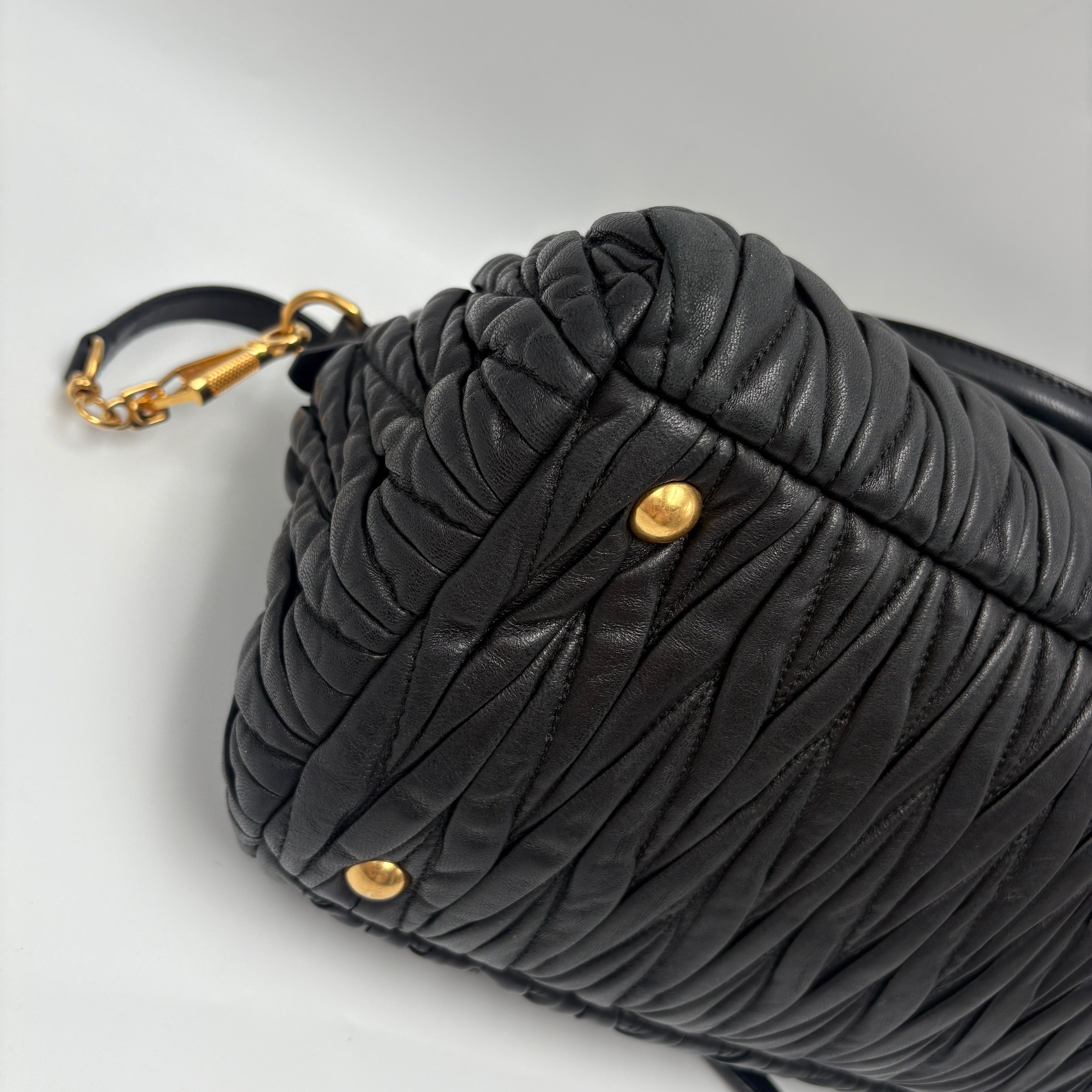 Miu Miu Matelassé Lambskin Leather Double Handle Handbag Black