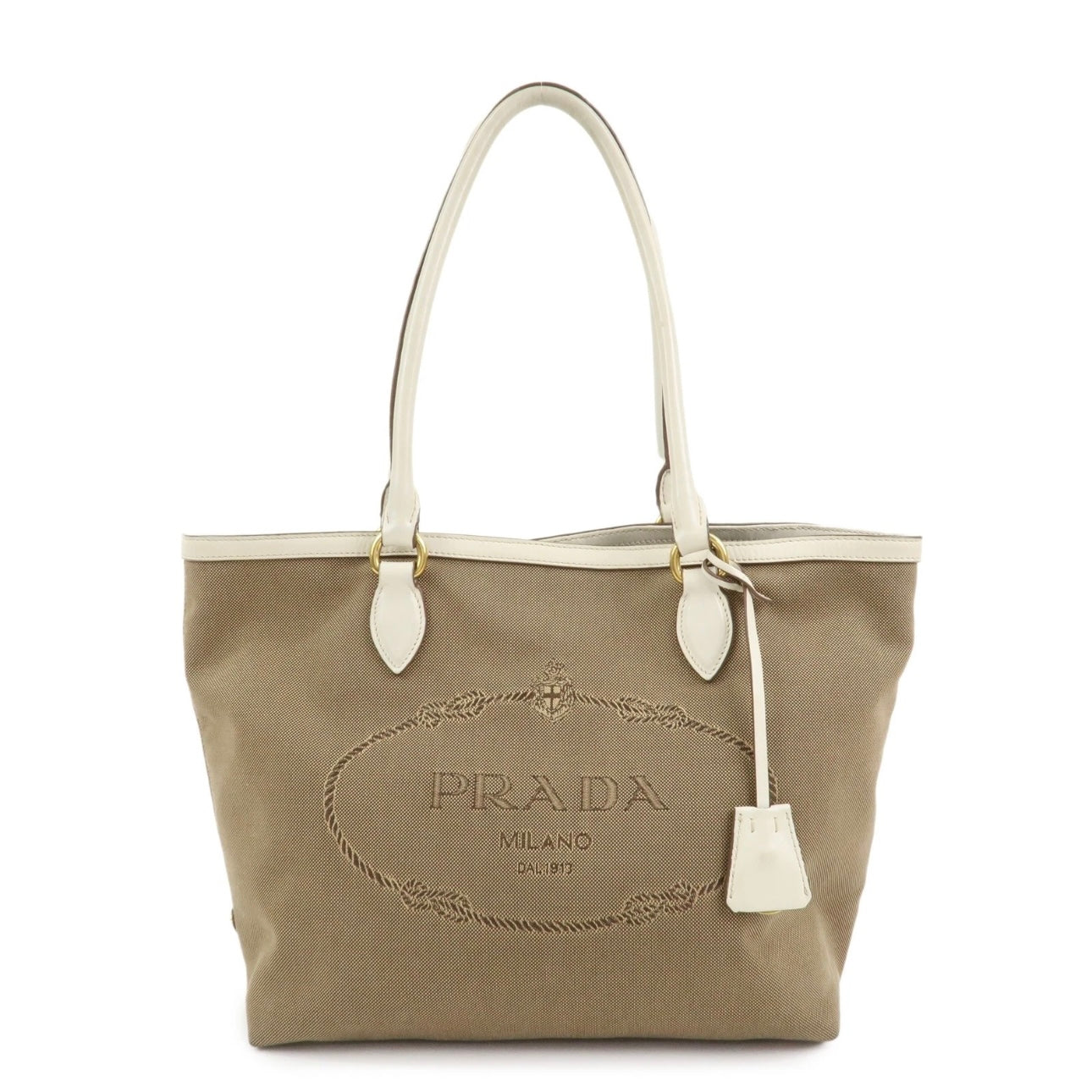 PRADA Jacquard Leather Tote Bag- Beige Ivory