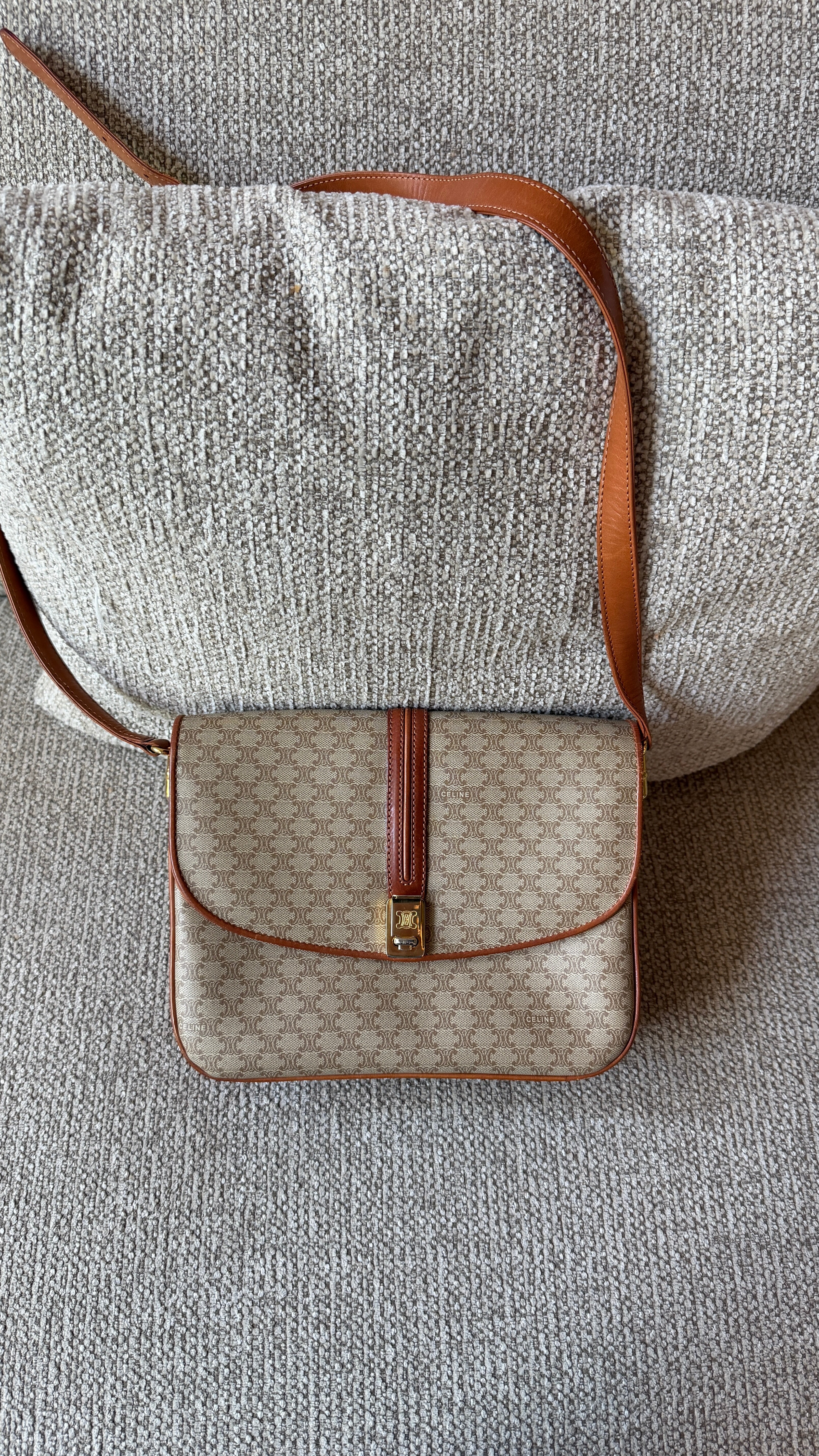 Celine Macadam Shoulder Bag - Beige, PVC Leather