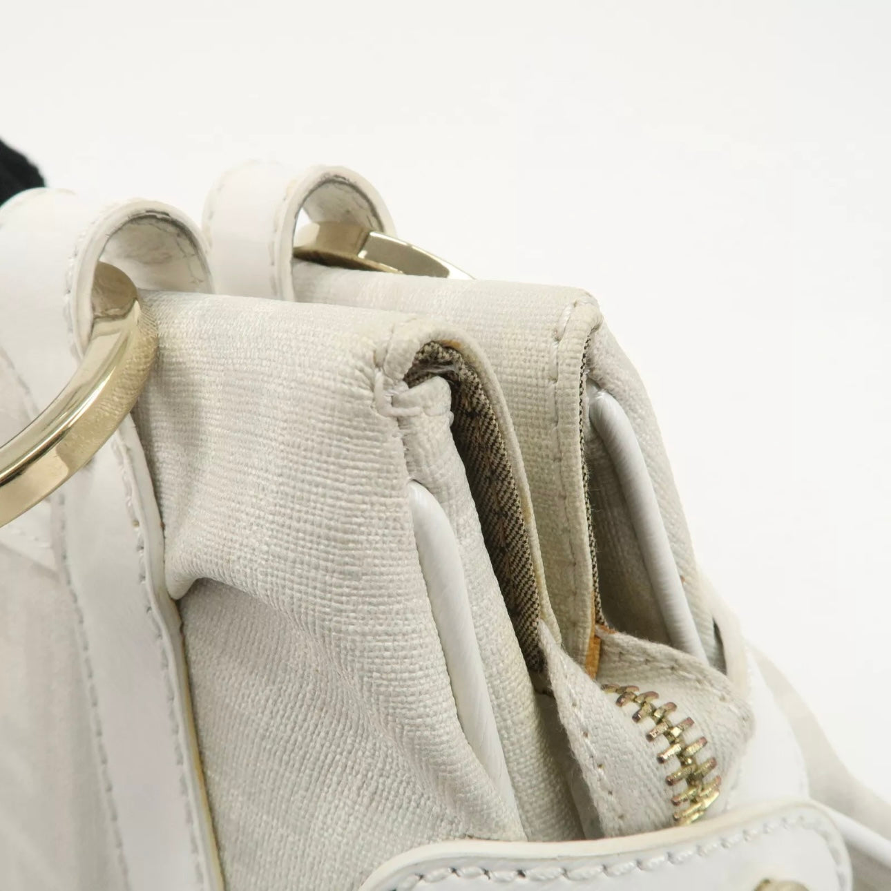 FENDI Zucca PVC Leather Shoulder Bag White Gold Hardware