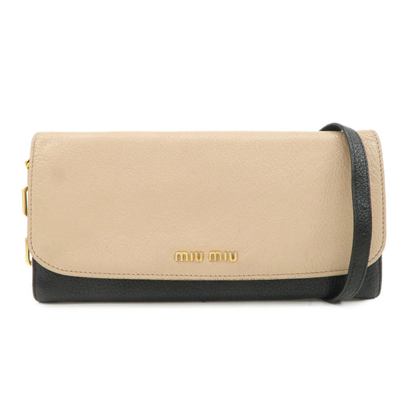 Miu Miu Madras Leather Chain Shoulder Wallet - Beige Black, Leather 